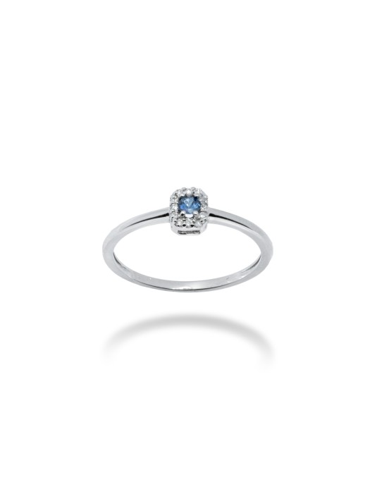 ANELLO OTTAGONALE IN ORO 18 KT CON DIAMANTI E ZAFFIRO
