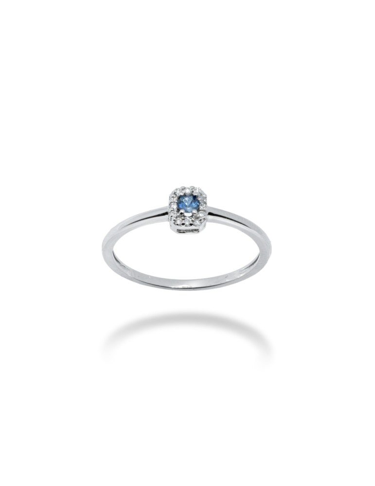 ANELLO OTTAGONALE IN ORO 18 KT CON DIAMANTI E ZAFFIRO