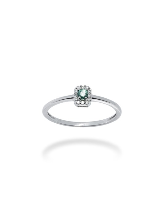 ANELLO OTTAGONALE IN ORO 18 KT CON DIAMANTI E SMERALDO