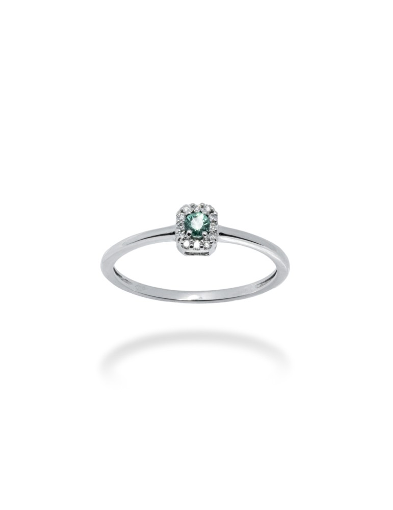 ANELLO OTTAGONALE IN ORO 18 KT CON DIAMANTI E SMERALDO