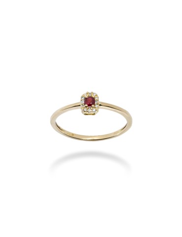 ANELLO OTTAGONALE IN ORO GIALLO 18 KT E RUBINO