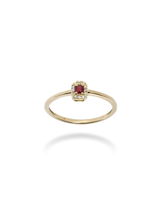 ANELLO OTTAGONALE IN ORO GIALLO 18 KT E RUBINO