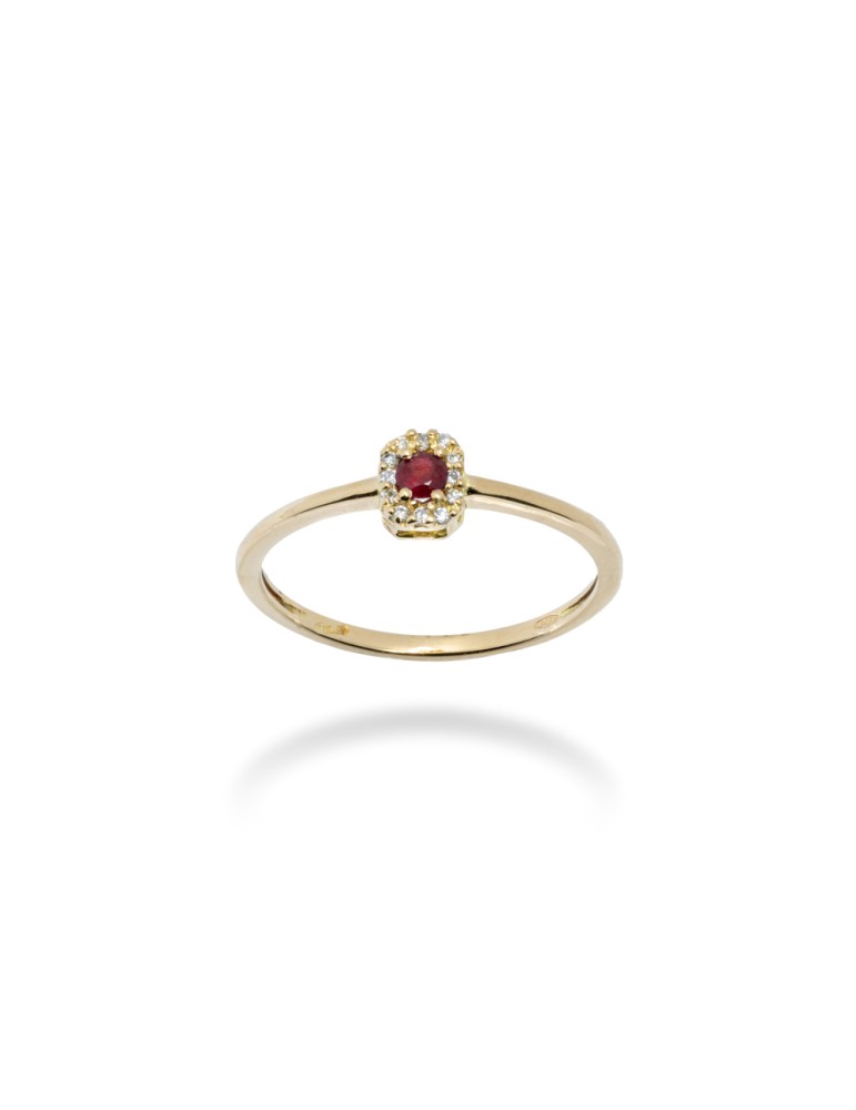 ANELLO OTTAGONALE IN ORO GIALLO 18 KT E RUBINO