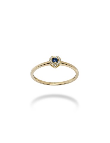 ANELLO CUORE IN ORO 18 KT CON DIAMANTI E ZAFFIRO