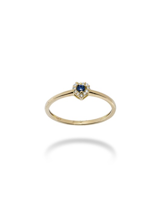 ANELLO CUORE IN ORO 18 KT CON DIAMANTI E ZAFFIRO