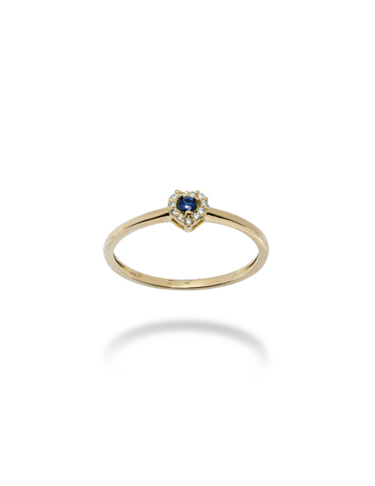 ANELLO CUORE IN ORO 18 KT CON DIAMANTI E ZAFFIRO