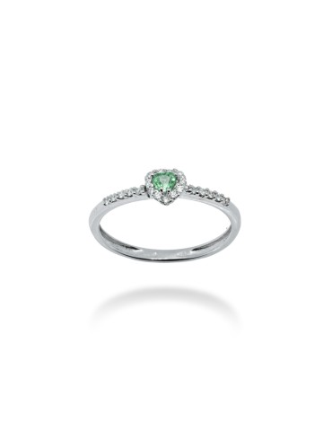 ANELLO CUORE IN ORO 18 KT CON DIAMANTI E SMERALDO