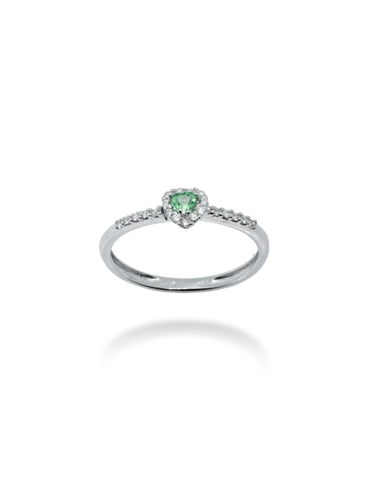 ANELLO CUORE IN ORO 18 KT CON DIAMANTI E SMERALDO