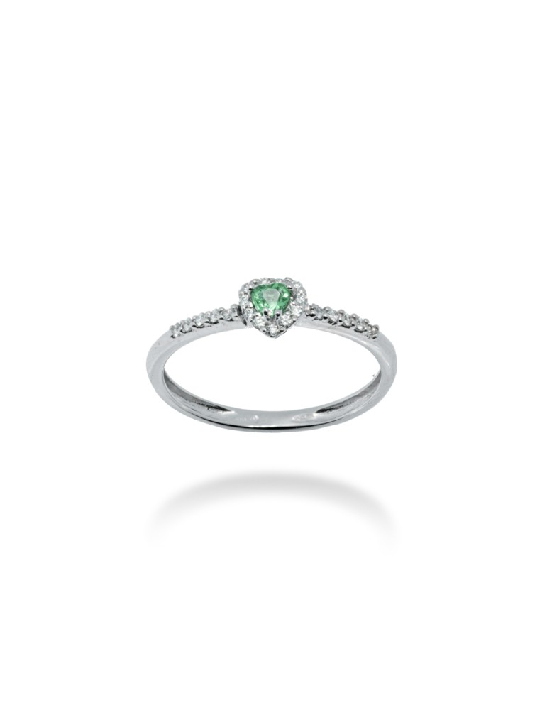 ANELLO CUORE IN ORO 18 KT CON DIAMANTI E SMERALDO