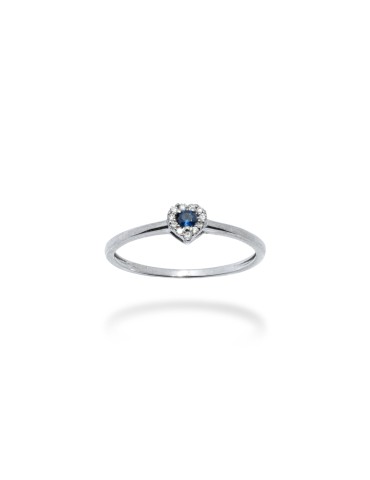 ANELLO CUORE IN ORO 18 KT CON DIAMANTI E ZAFFIRO