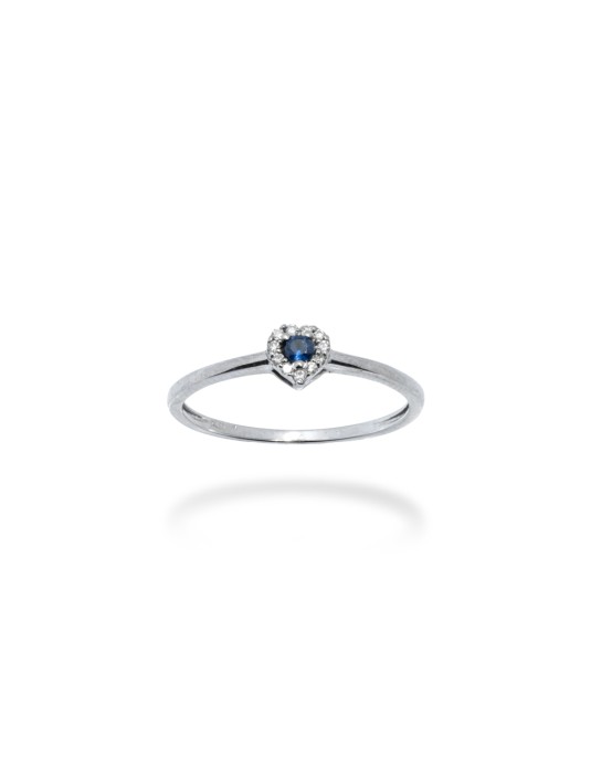 ANELLO CUORE IN ORO 18 KT CON DIAMANTI E ZAFFIRO