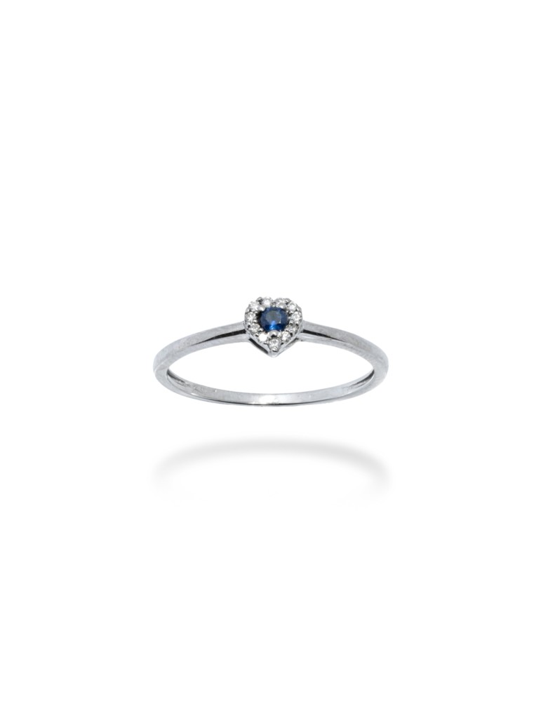 ANELLO CUORE IN ORO 18 KT CON DIAMANTI E ZAFFIRO