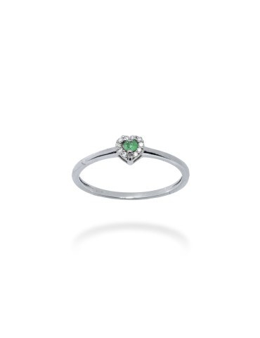 ANELLO CUORE IN ORO 18 KT CON DIAMANTI E SMERALDO