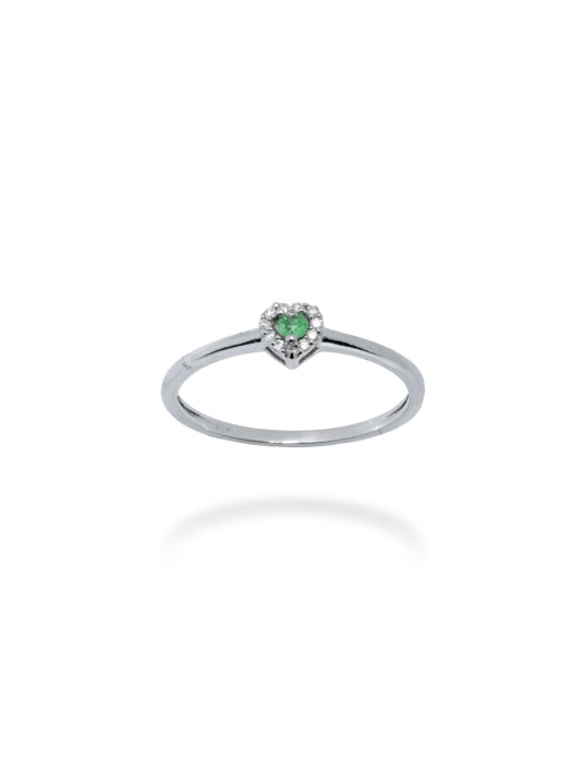 ANELLO CUORE IN ORO 18 KT CON DIAMANTI E SMERALDO
