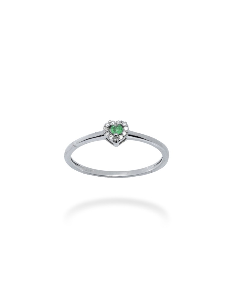 ANELLO CUORE IN ORO 18 KT CON DIAMANTI E SMERALDO
