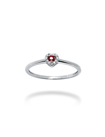 ANELLO CUORE IN ORO 18 KT CON DIAMANTI E RUBINO