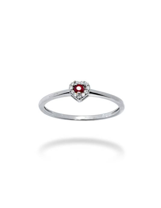 ANELLO CUORE IN ORO 18 KT CON DIAMANTI E RUBINO