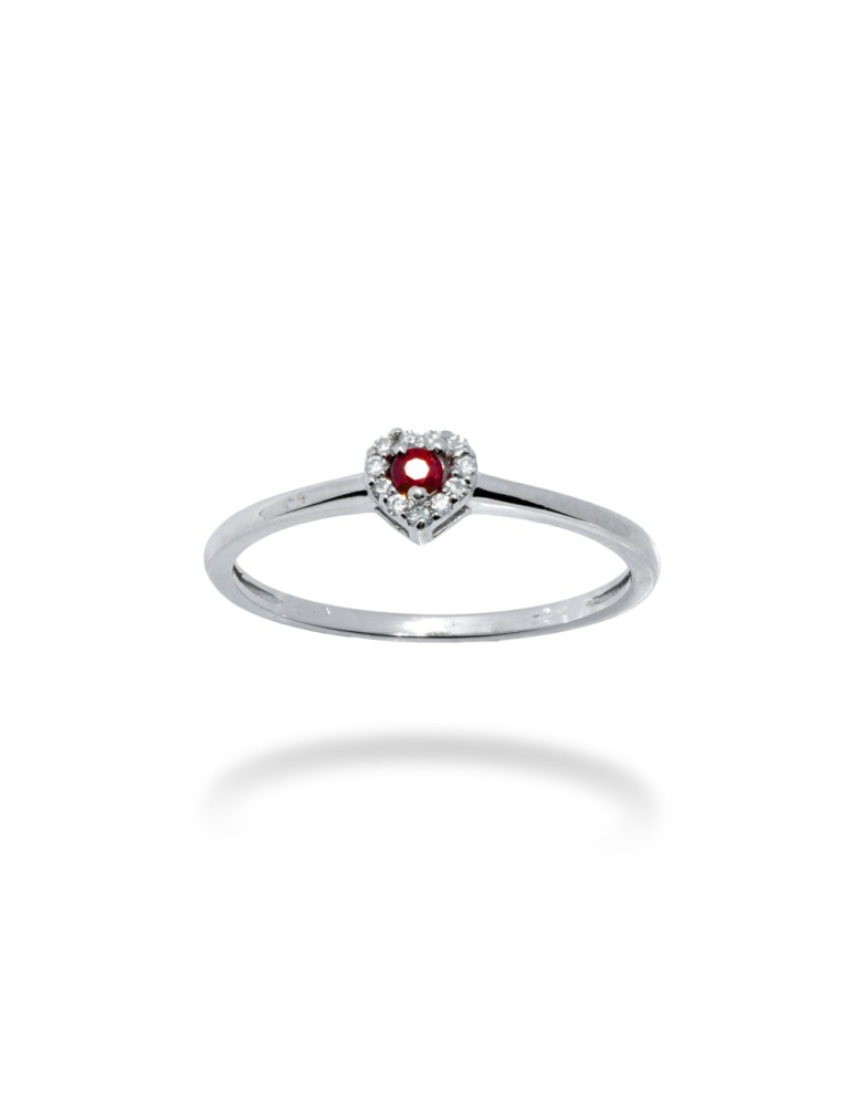 ANELLO CUORE IN ORO 18 KT CON DIAMANTI E RUBINO