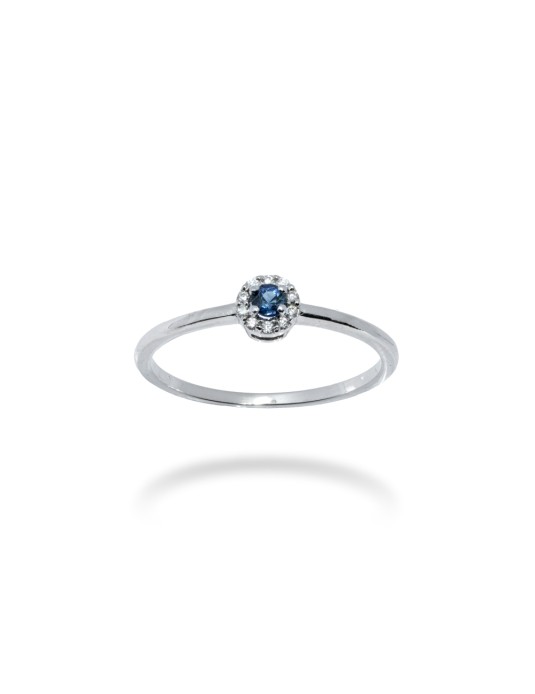 ANELLO TONDO IN ORO 18 KT CON DIAMANTI E ZAFFIRO