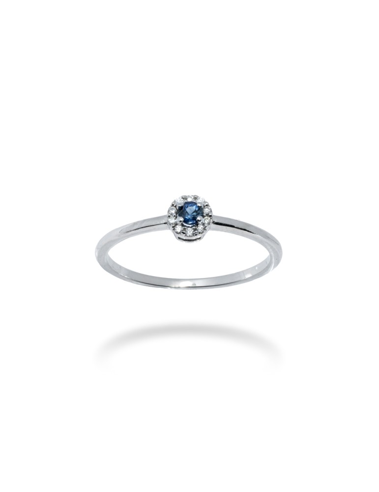 ANELLO TONDO IN ORO 18 KT CON DIAMANTI E ZAFFIRO