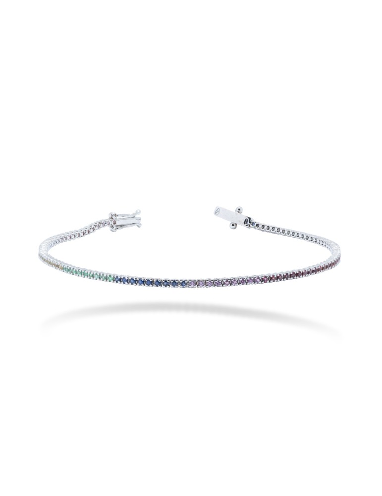 BRACCIALE TENNIS IN ORO 18 KT CON ZAFFIRI RAINBOW E SMERALDI