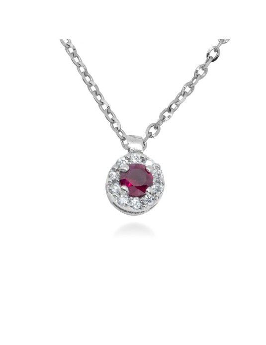 COLLANA TONDA IN ORO 18 KT CON DIAMANTI E RUBINO