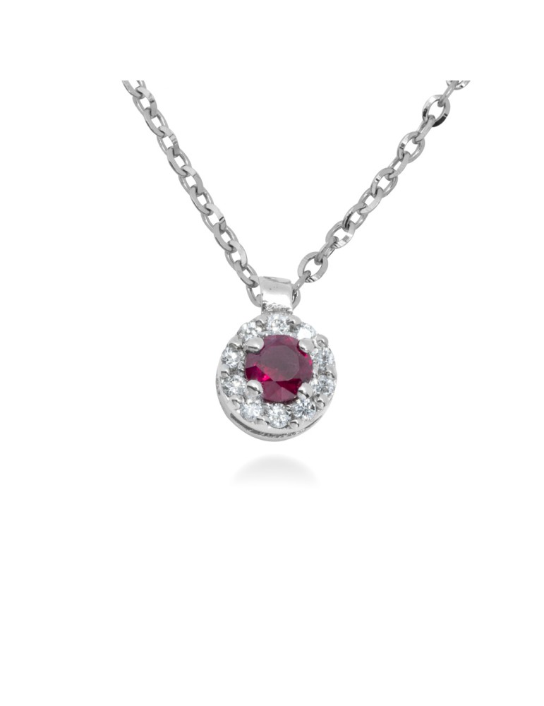 COLLANA TONDA IN ORO 18 KT CON DIAMANTI E RUBINO