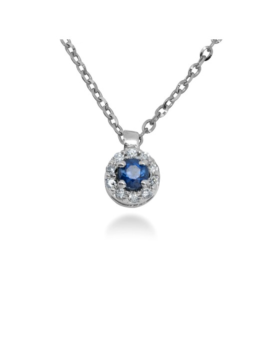 COLLANA TONDA IN ORO 18 KT CON DIAMANTI E ZAFFIRO
