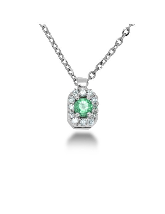 COLLANA OTTAGONALE IN ORO 18 KT CON DIAMANTI E SMERALDO