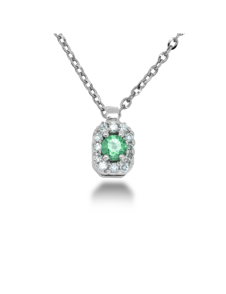 COLLANA OTTAGONALE IN ORO 18 KT CON DIAMANTI E SMERALDO