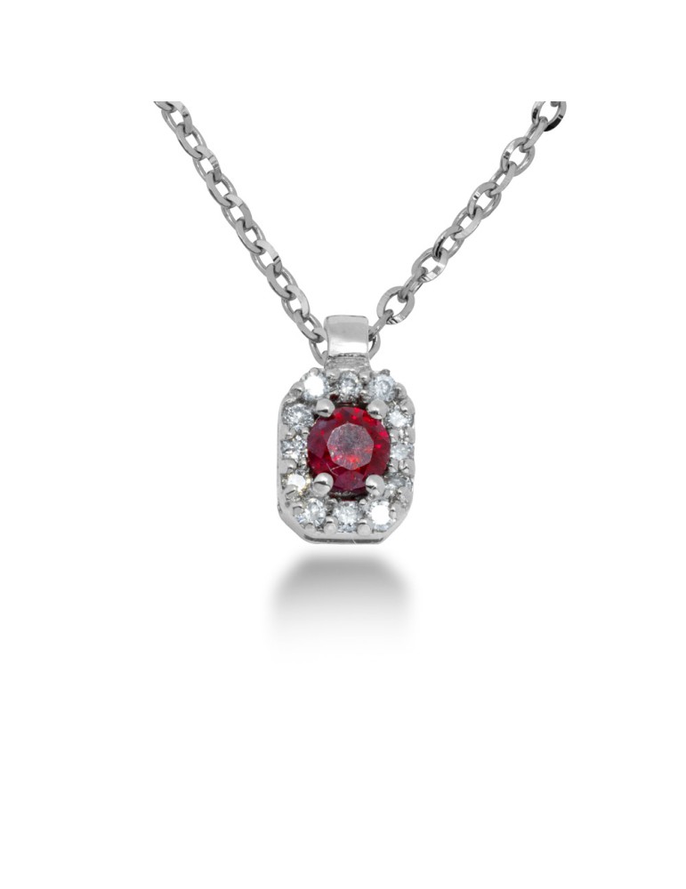 COLLANA OTTAGONALE IN ORO 18 KT CON DIAMANTI E RUBINO