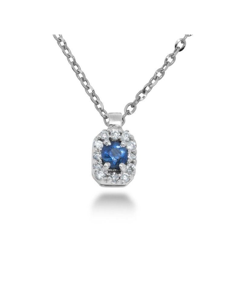 COLLANA OTTAGONALE IN ORO 18 KT CON DIAMANTI E ZAFFIRO