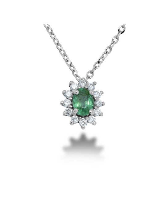 COLLANA KATE IN ORO 18 KT CON DIAMANTI E SMERALDO