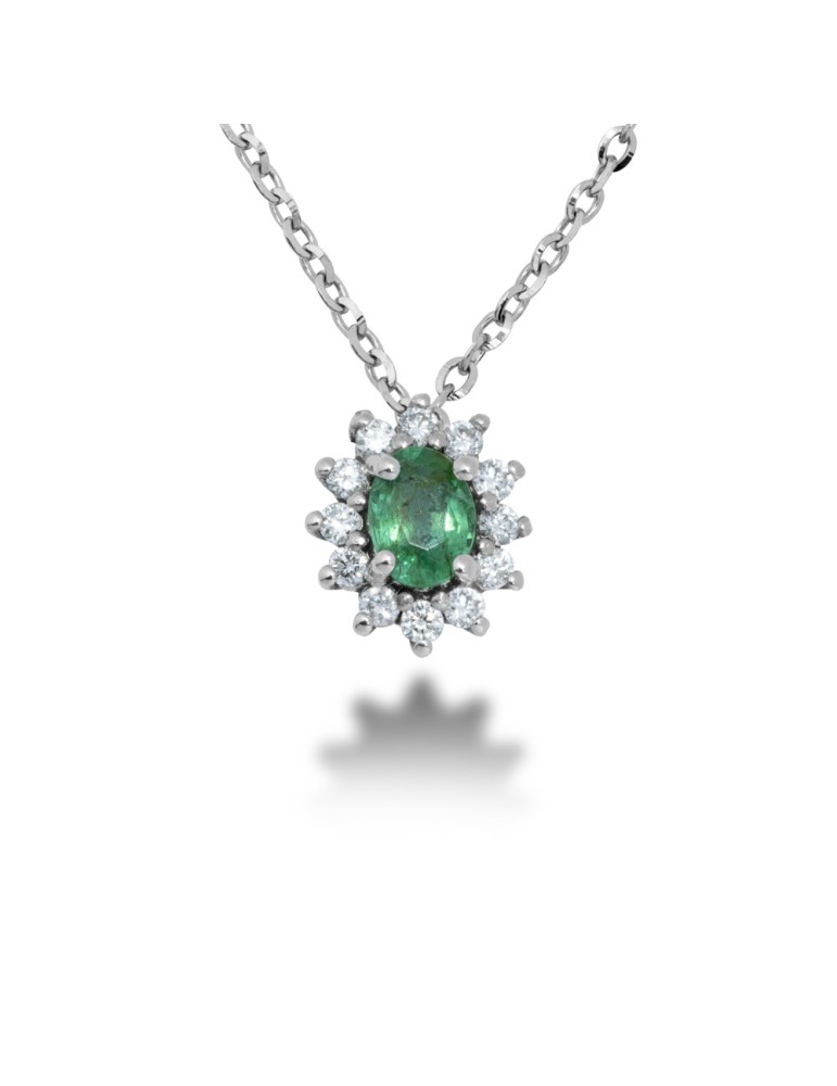 COLLANA KATE IN ORO 18 KT CON DIAMANTI E SMERALDO