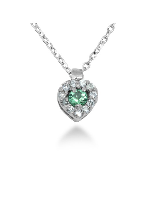 COLLANA CUORE IN ORO 18 KT CON DIAMANTI E SMERALDO