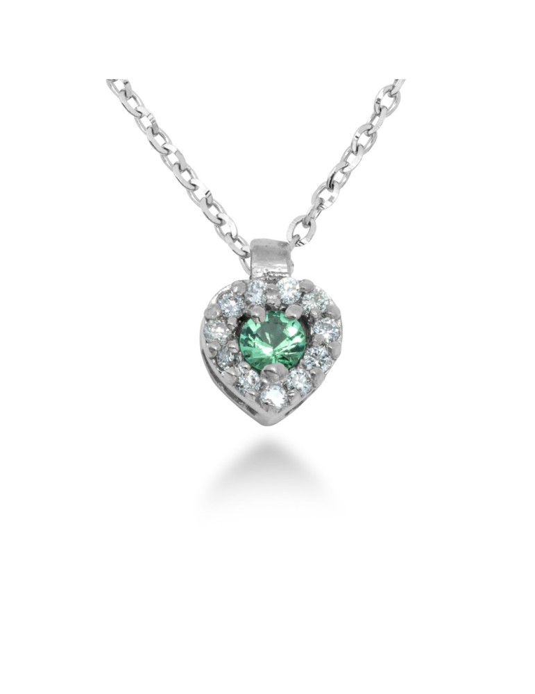 COLLANA CUORE IN ORO 18 KT CON DIAMANTI E SMERALDO