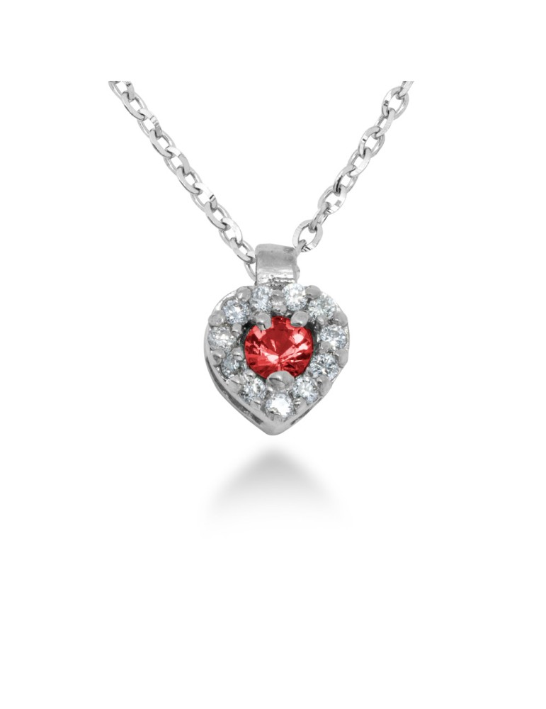 COLLANA CUORE IN ORO 18 KT CON DIAMANTI E RUBINO