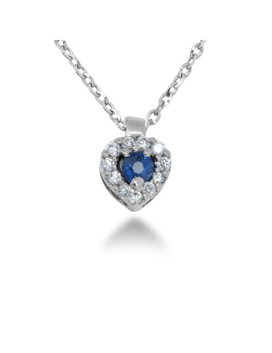 COLLANA CUORE IN ORO 18 KT CON DIAMANTI E ZAFFIRO