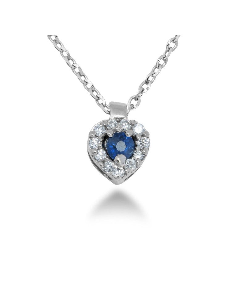 COLLANA CUORE IN ORO 18 KT CON DIAMANTI E ZAFFIRO
