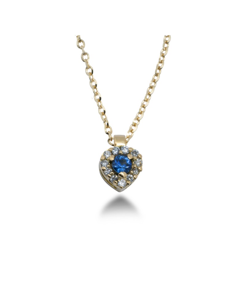 COLLANA CUORE IN ORO 18 KT CON DIAMANTI E ZAFFIRO