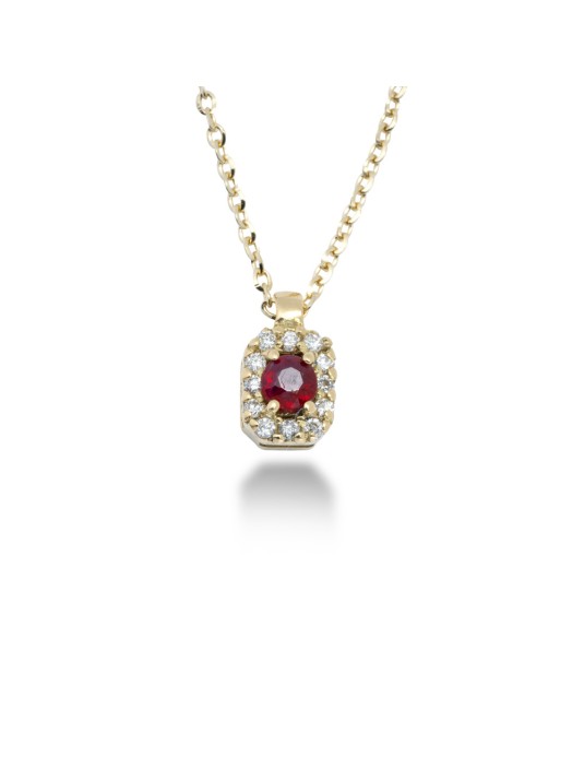 COLLANA OTTAGONALE IN ORO 18 KT CON DIAMANTI E RUBINO