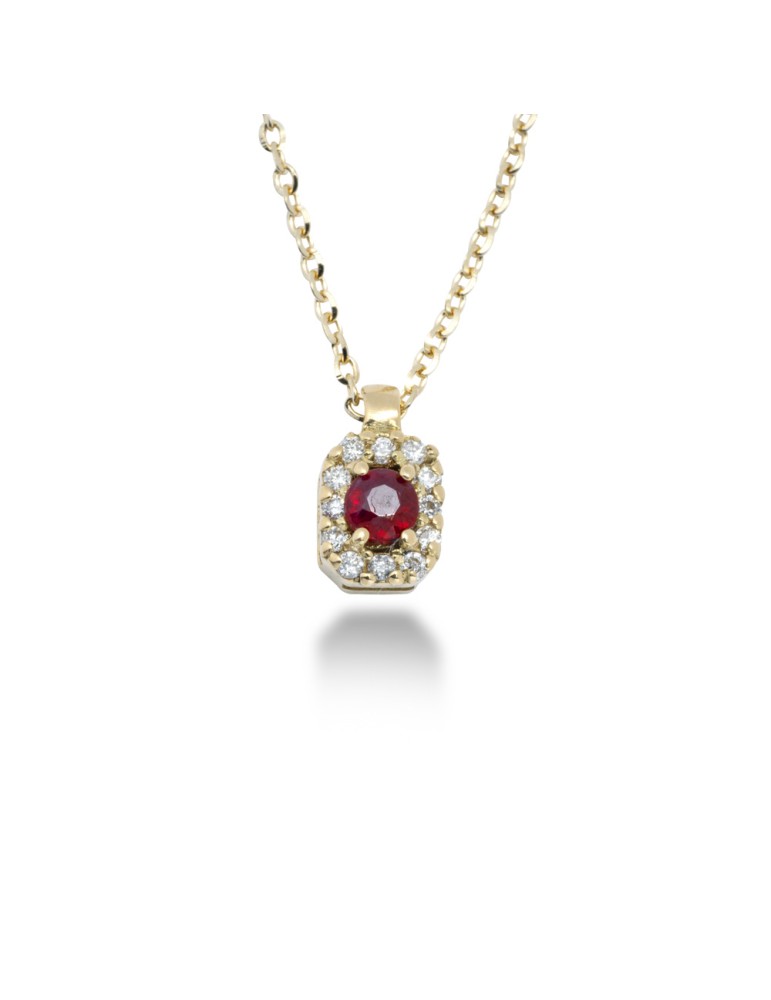 COLLANA OTTAGONALE IN ORO 18 KT CON DIAMANTI E RUBINO