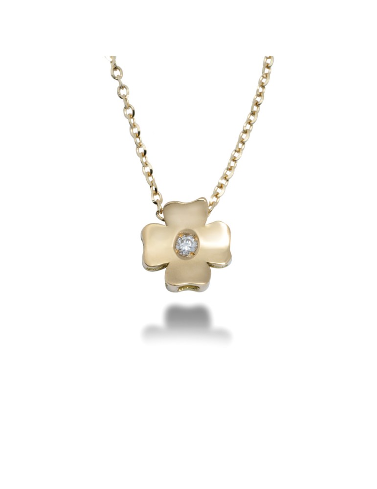 COLLANA QUADRIFOGLIO IN ORO 18 KT CON DIAMANTE