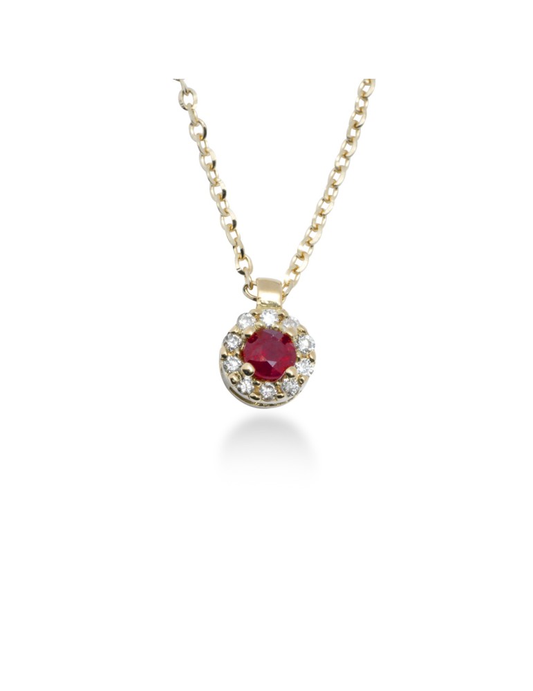 COLLANA TONDA IN ORO 18 KT CON DIAMANTI E RUBINO