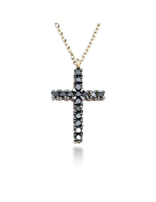 COLLANA CROCE STILIZZATA IN ORO 18 KT CON DIAMANTI BLACK