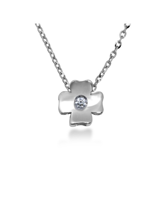 COLLANA QUADRIFOGLIO IN ORO 18 KT CON DIAMANTE