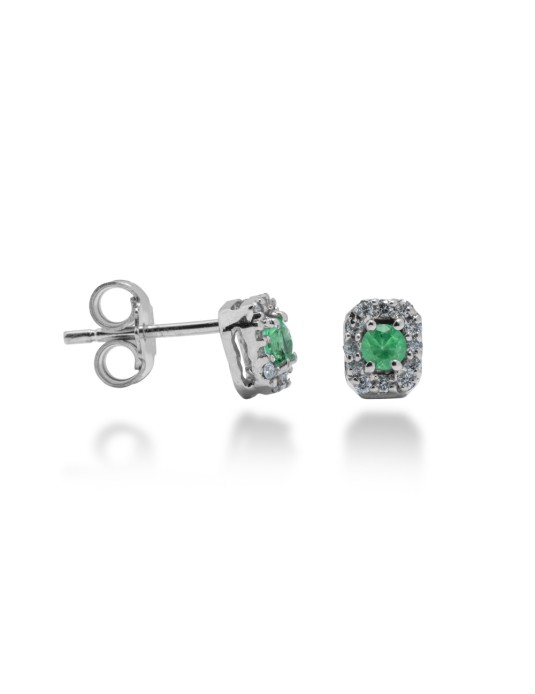 ORECCHINI OTTAGONALI IN ORO 18 KT CON DIAMANTI E SMERALDI