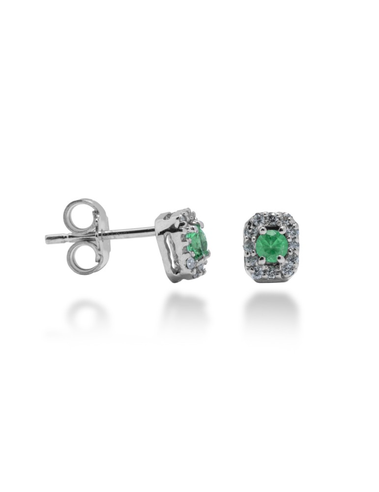 ORECCHINI OTTAGONALI IN ORO 18 KT CON DIAMANTI E SMERALDI