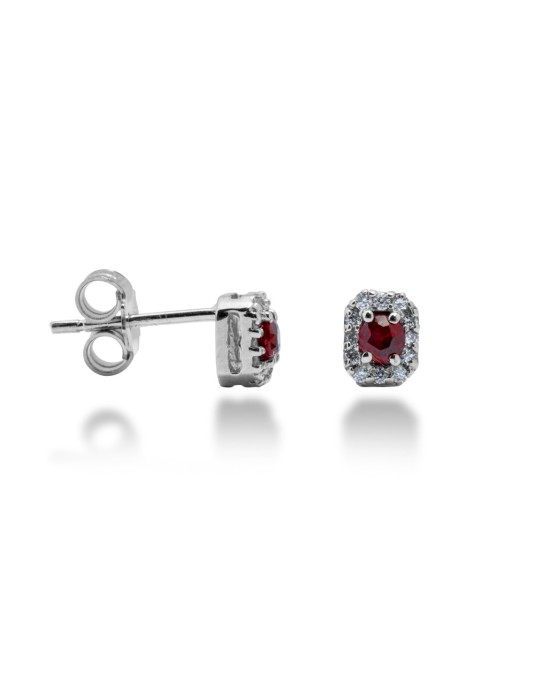 ORECCHINI OTTAGONALI IN ORO 18 KT CON DIAMANTI E RUBINI