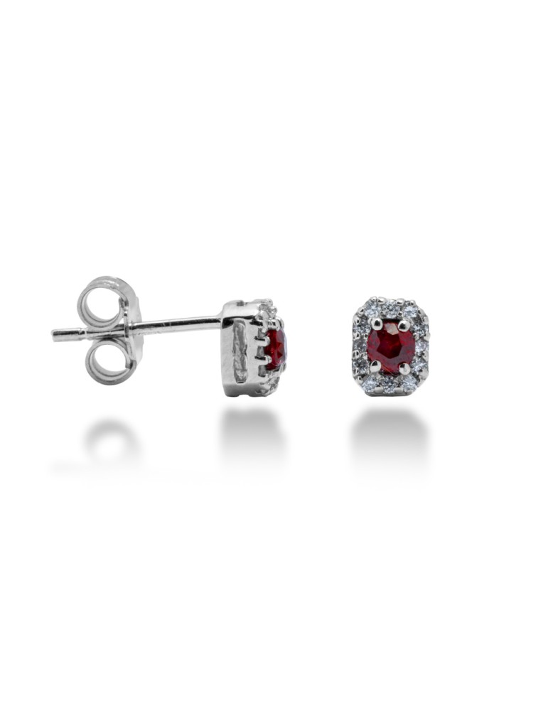 ORECCHINI OTTAGONALI IN ORO 18 KT CON DIAMANTI E RUBINI